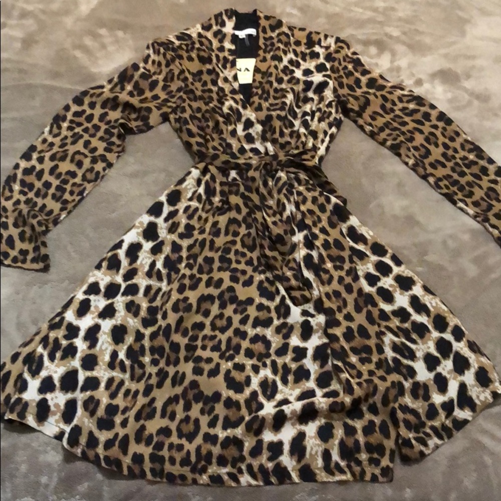 Long sleeve leopard wrap dress
